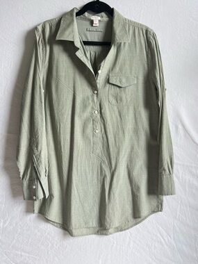 J. Crew Sage Green Long-Sleeve Button-Front Casual Shirt